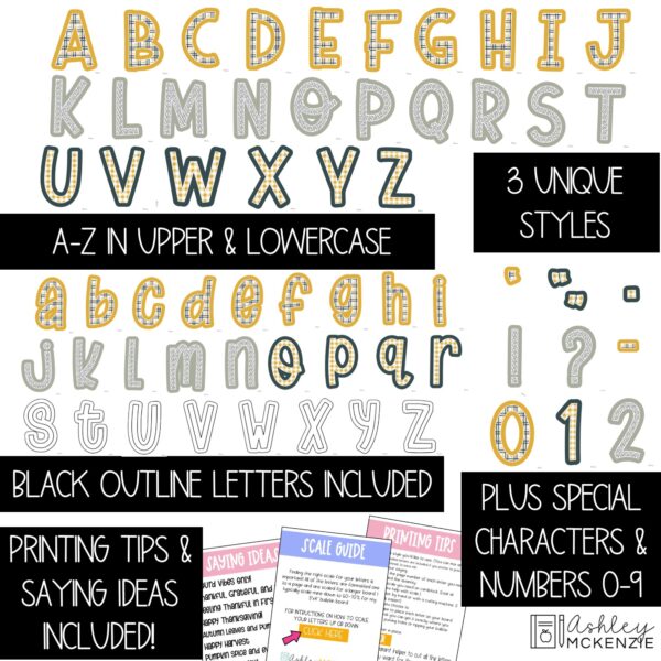 Thanksgiving Plaid A-Z Bulletin Board Letters, Punctuation, and Numbers Thanksgiving Plaid A-Z Bulletin Board Letters, Punctuation, and Numbers