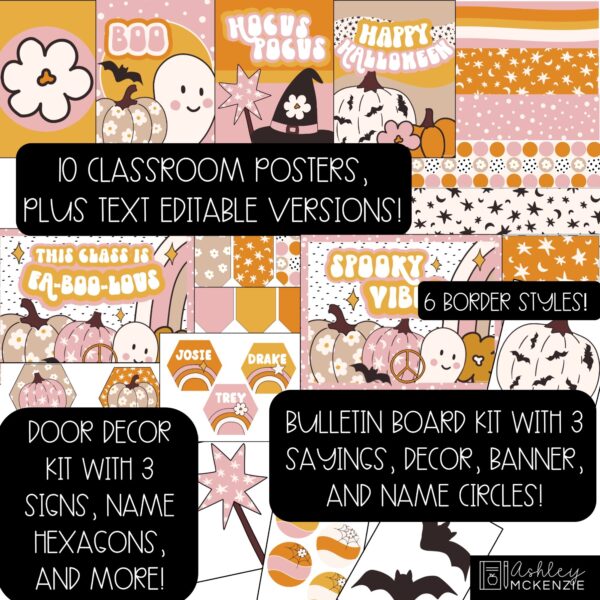 Retro Halloween Bulletin Board, Posters, A-Z Bulletin Board Letters, and Door Decor Bundle Retro Halloween Bulletin Board, Posters, A-Z Bulletin Board Letters, and Door Decor Bundle