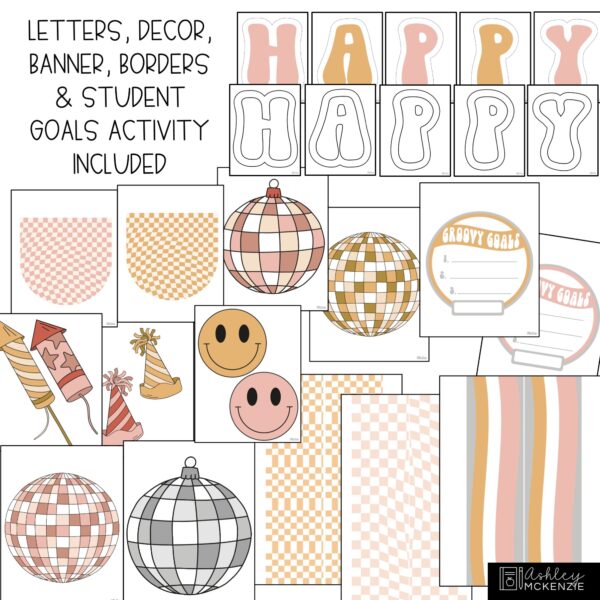 Retro New Year Bulletin Board Kit Retro New Year Bulletin Board Kit