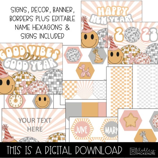 Retro New Year Classroom Door Decor Kit Retro New Year Classroom Door Decor Kit