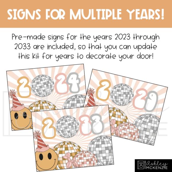 Retro New Year Classroom Door Decor Kit Retro New Year Classroom Door Decor Kit
