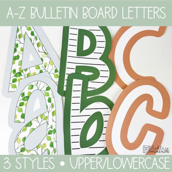 Modern Greenery Bulletin Board, Posters, A-Z Bulletin Board Letters, and Door Decor Bundle Modern Greenery Bulletin Board, Posters, A-Z Bulletin Board Letters, and Door Decor Bundle
