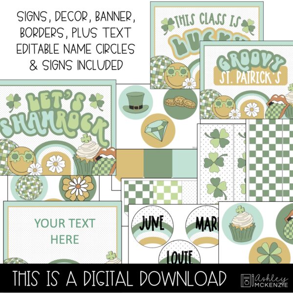 Retro St. Patrick's Day Classroom Door Decor Kit Retro St. Patrick's Day Classroom Door Decor Kit