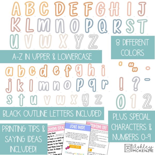 Muted Pastel Primary Font A-Z Bulletin Board Letters, Punctuation, and Numbers Muted Pastel Primary Font A-Z Bulletin Board Letters, Punctuation, and Numbers