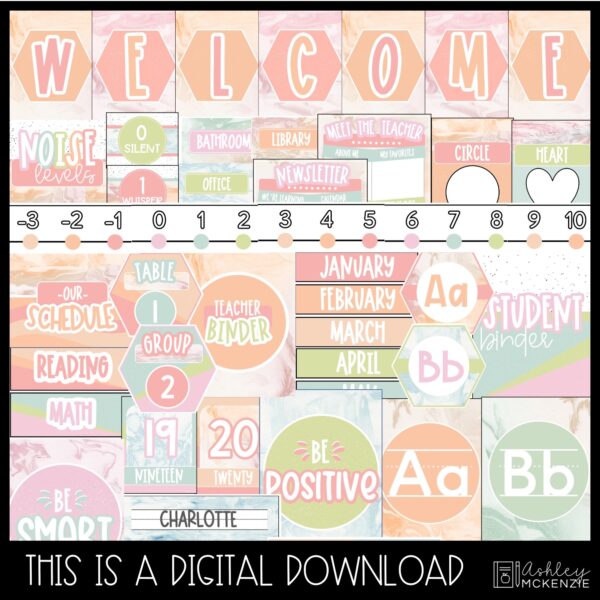 Marbled Pastel Classroom Decor Bundle Marbled Pastel Classroom Decor Bundle