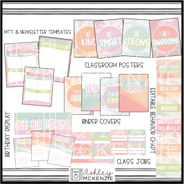 Marbled Pastel Classroom Decor Bundle Marbled Pastel Classroom Decor Bundle