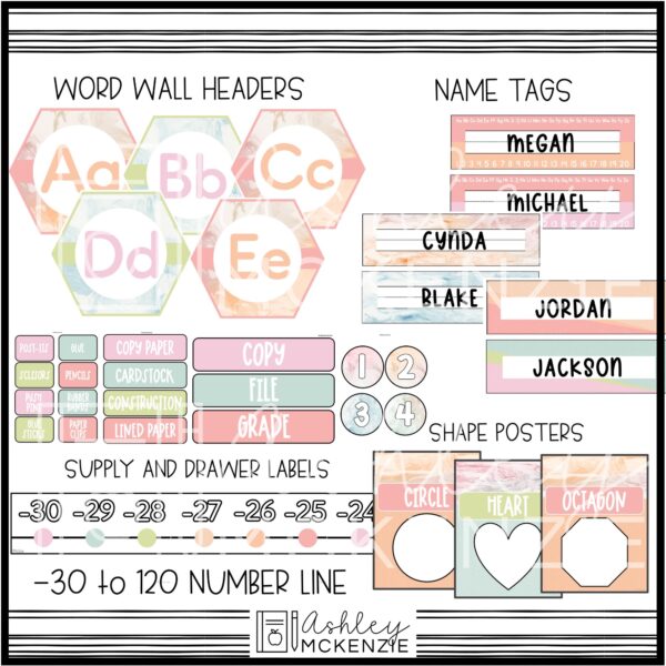 Marbled Pastel Classroom Decor Bundle Marbled Pastel Classroom Decor Bundle