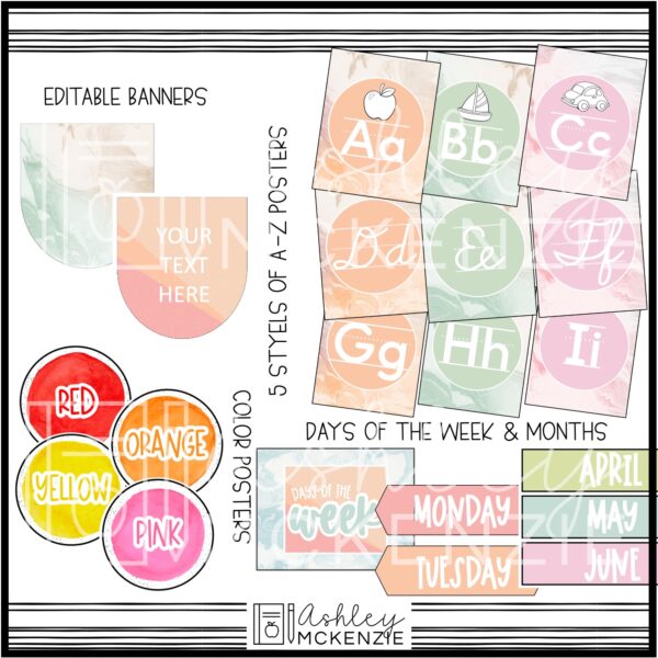 Marbled Pastel Classroom Decor Bundle Marbled Pastel Classroom Decor Bundle