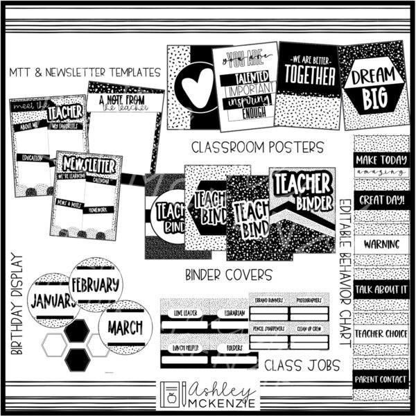 Black and White Terrazzo Classroom Decor Bundle Black and White Terrazzo Classroom Decor Bundle