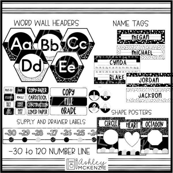 Black and White Terrazzo Classroom Decor Bundle Black and White Terrazzo Classroom Decor Bundle