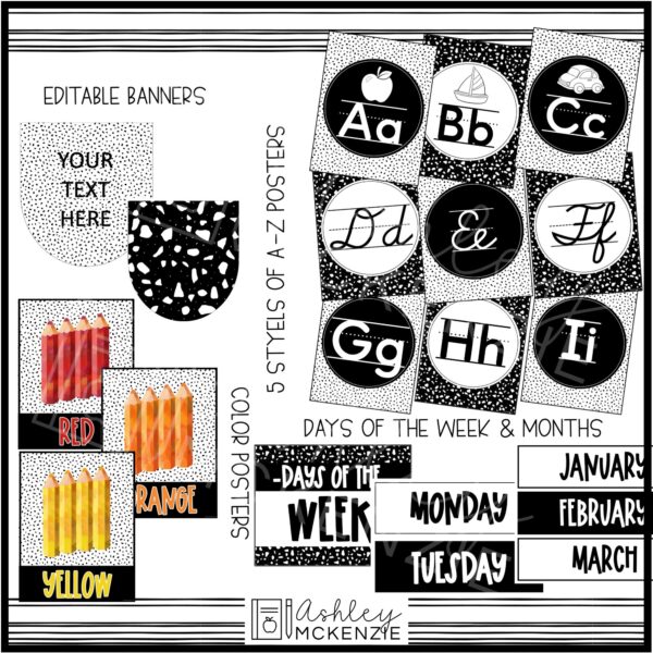 Black and White Terrazzo Classroom Decor Bundle Black and White Terrazzo Classroom Decor Bundle