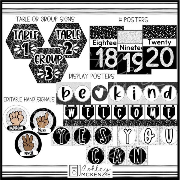 Black and White Terrazzo Classroom Decor Bundle Black and White Terrazzo Classroom Decor Bundle