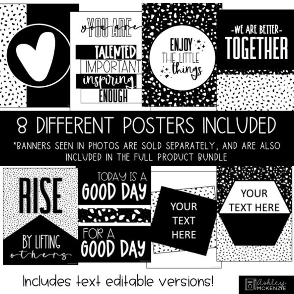 Black and White Terrazzo Classroom Decor | Classroom Posters - Editable! Black and White Terrazzo Classroom Decor | Classroom Posters - Editable!