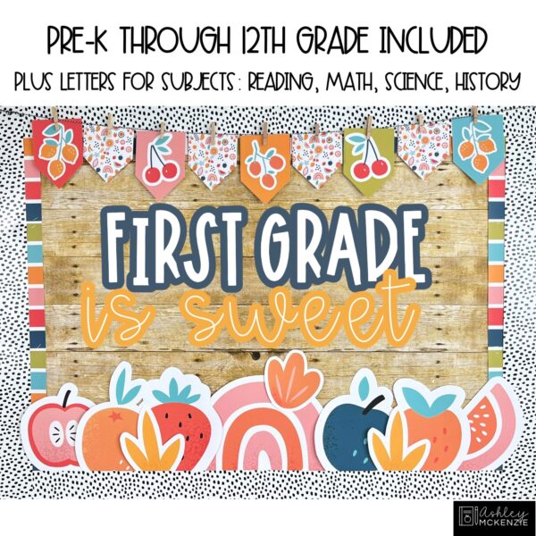 Modern Fruity Bulletin Board, Posters, A-Z Bulletin Board Letters, and Door Decor Mini Bundle Modern Fruity Bulletin Board, Posters, A-Z Bulletin Board Letters, and Door Decor Mini Bundle