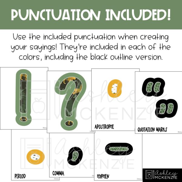 Modern Jungle Primary Font A-Z Bulletin Board Letters, Punctuation, and Numbers Modern Jungle Primary Font A-Z Bulletin Board Letters, Punctuation, and Numbers