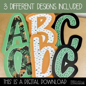 Modern Jungle Primary Font A-Z Bulletin Board Letters, Punctuation, and Numbers