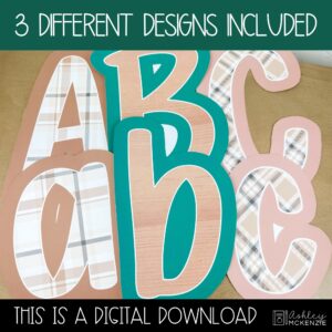 Modern Plaid Primary Font A-Z Bulletin Board Letters, Punctuation, and Numbers