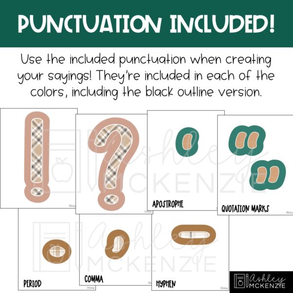 Modern Plaid Primary Font A-Z Bulletin Board Letters, Punctuation, and Numbers Modern Plaid Primary Font A-Z Bulletin Board Letters, Punctuation, and Numbers