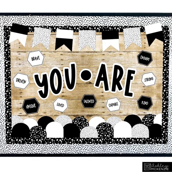 Black and White Terrazzo Back to School Bulletin Board Kit Black and White Terrazzo Back to School Bulletin Board Kit