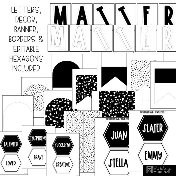 Black and White Terrazzo Back to School Bulletin Board Kit Black and White Terrazzo Back to School Bulletin Board Kit