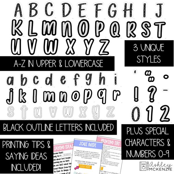 Black and White Terrazzo Primary Font A-Z Bulletin Board Letters, Punctuation, and Numbers Black and White Terrazzo Primary Font A-Z Bulletin Board Letters, Punctuation, and Numbers