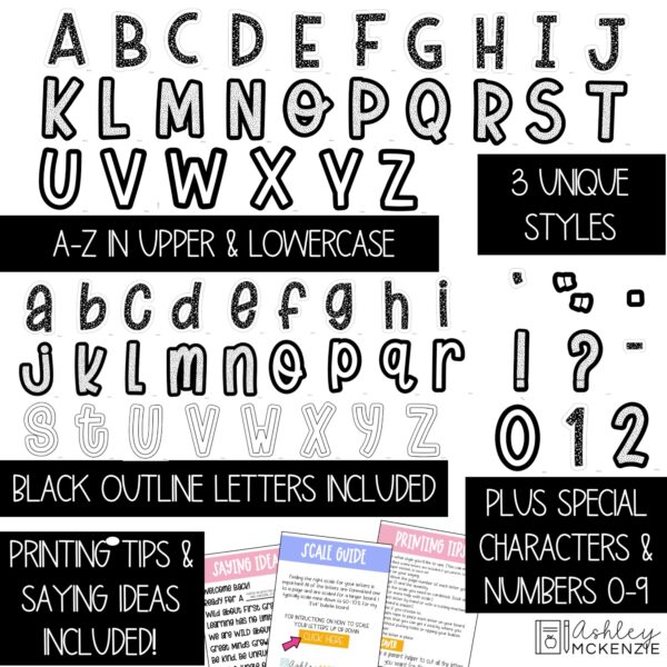 Black and White Terrazzo A-Z Bulletin Board Letters, Punctuation, and Numbers Black and White Terrazzo A-Z Bulletin Board Letters, Punctuation, and Numbers