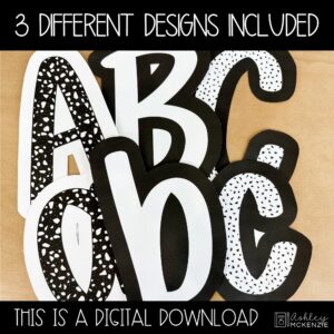 Black and White Terrazzo Primary Font A-Z Bulletin Board Letters, Punctuation, and Numbers