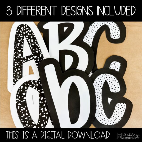 Black and White Terrazzo Primary Font A-Z Bulletin Board Letters, Punctuation, and Numbers Black and White Terrazzo Primary Font A-Z Bulletin Board Letters, Punctuation, and Numbers