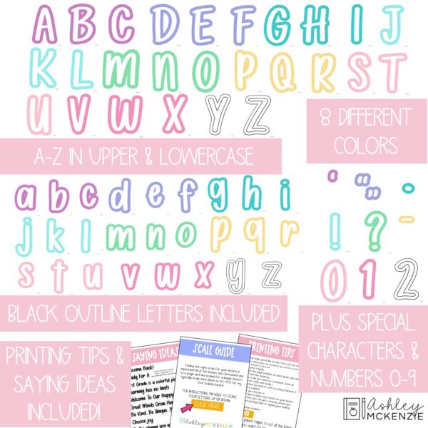 Pastel Colored Primary Font A-Z Bulletin Board Letters, Punctuation, and Numbers Pastel Colored Primary Font A-Z Bulletin Board Letters, Punctuation, and Numbers