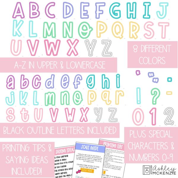 Pastel Colored A-Z Bulletin Board Letters, Punctuation, and Numbers Pastel Colored A-Z Bulletin Board Letters, Punctuation, and Numbers