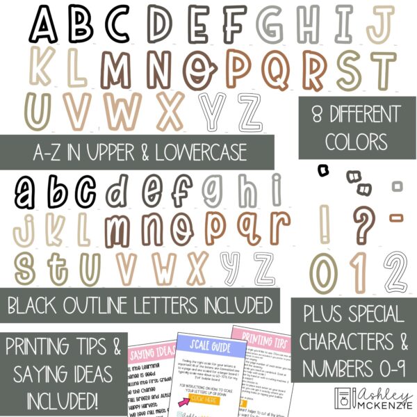 Neutral Colors A-Z Bulletin Board Letters, Punctuation, and Numbers Neutral Colors A-Z Bulletin Board Letters, Punctuation, and Numbers