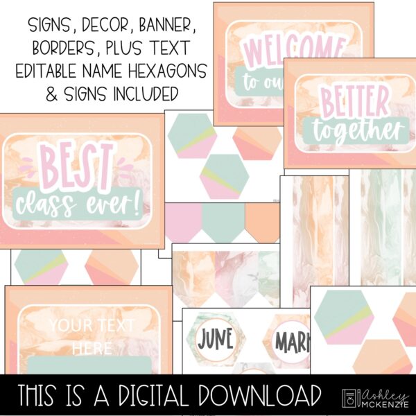 Marbled Pastel Classroom Door Decor Kit Marbled Pastel Classroom Door Decor Kit