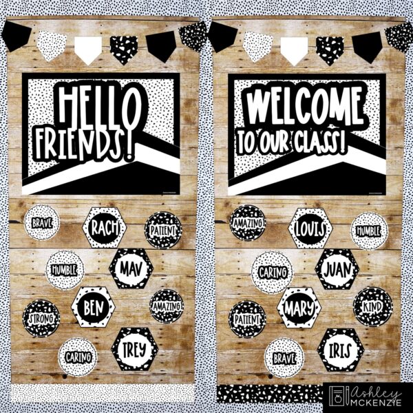 Black and White Terrazzo Classroom Door Decor Kit Black and White Terrazzo Classroom Door Decor Kit