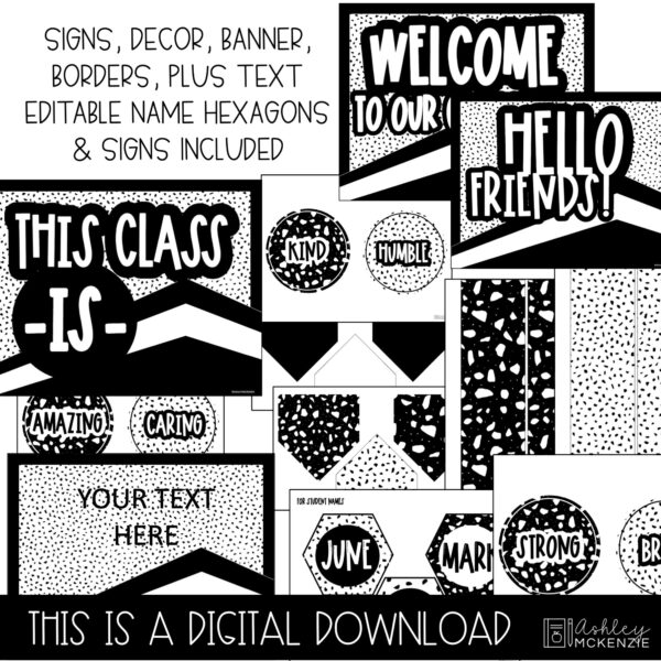 Black and White Terrazzo Classroom Door Decor Kit Black and White Terrazzo Classroom Door Decor Kit