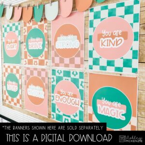 Modern Checkered Back to School Bulletin Board, Posters, A-Z Letters, and Door Decor Bundle