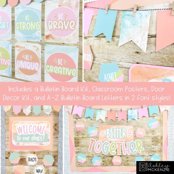 Marbled Pastel Back to School Bulletin Board, Posters, A-Z Letters, and Door Decor Bundle Marbled Pastel Back to School Bulletin Board, Posters, A-Z Letters, and Door Decor Bundle