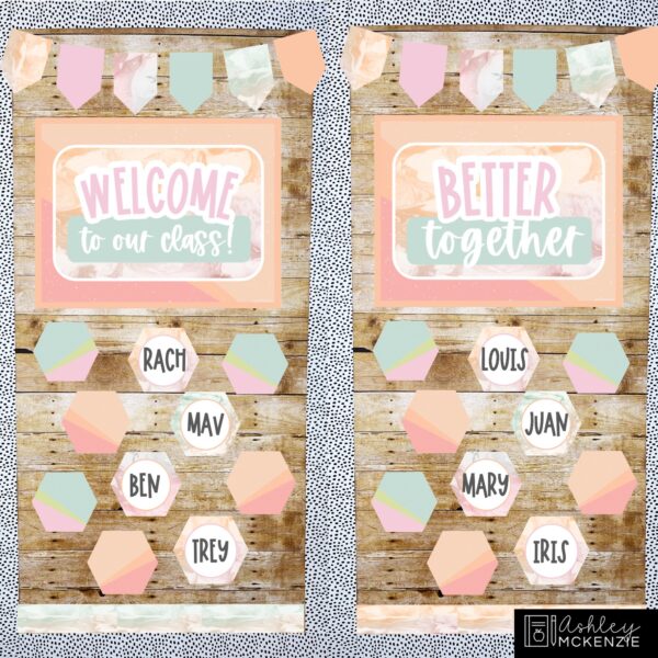 Marbled Pastel Back to School Bulletin Board, Posters, A-Z Letters, and Door Decor Bundle Marbled Pastel Back to School Bulletin Board, Posters, A-Z Letters, and Door Decor Bundle