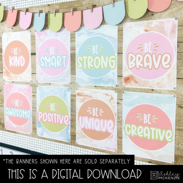Marbled Pastel Back to School Bulletin Board, Posters, A-Z Letters, and Door Decor Bundle Marbled Pastel Back to School Bulletin Board, Posters, A-Z Letters, and Door Decor Bundle