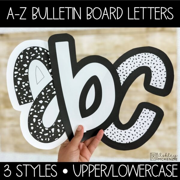 Black and White Terrazzo Back to School Bulletin Board, Posters, A-Z Letters, and Door Decor Bundle Black and White Terrazzo Back to School Bulletin Board, Posters, A-Z Letters, and Door Decor Bundle