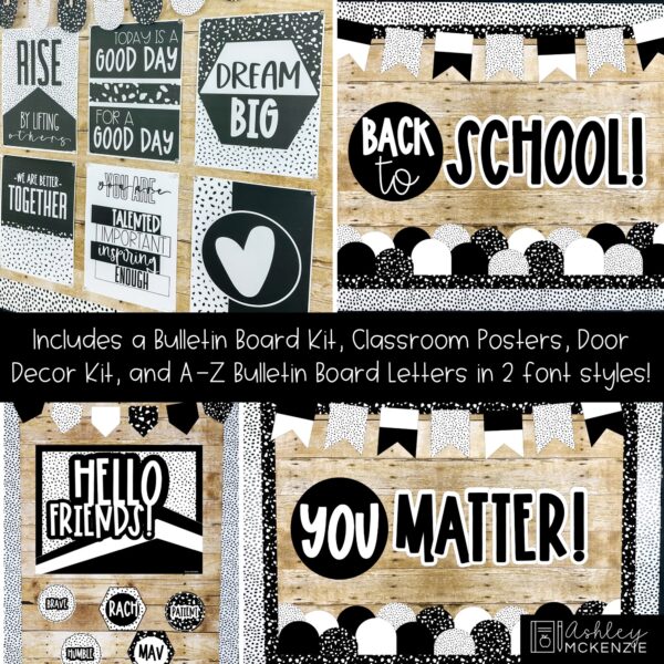 Black and White Terrazzo Back to School Bulletin Board, Posters, A-Z Letters, and Door Decor Bundle Black and White Terrazzo Back to School Bulletin Board, Posters, A-Z Letters, and Door Decor Bundle