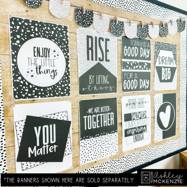 Black and White Terrazzo Back to School Bulletin Board, Posters, A-Z Letters, and Door Decor Bundle Black and White Terrazzo Back to School Bulletin Board, Posters, A-Z Letters, and Door Decor Bundle