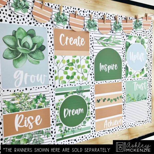 Modern Greenery Bulletin Board, Posters, A-Z Bulletin Board Letters, and Door Decor Bundle Modern Greenery Bulletin Board, Posters, A-Z Bulletin Board Letters, and Door Decor Bundle
