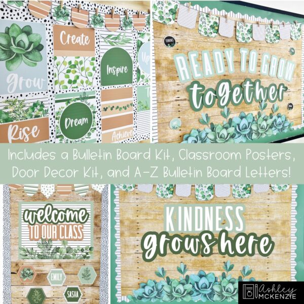Modern Greenery Bulletin Board, Posters, A-Z Bulletin Board Letters, and Door Decor Bundle Modern Greenery Bulletin Board, Posters, A-Z Bulletin Board Letters, and Door Decor Bundle