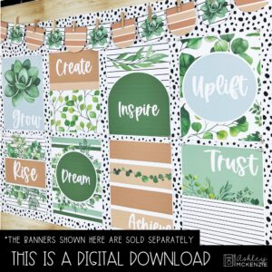 Modern Greenery Bulletin Board, Posters, A-Z Bulletin Board Letters, and Door Decor Bundle