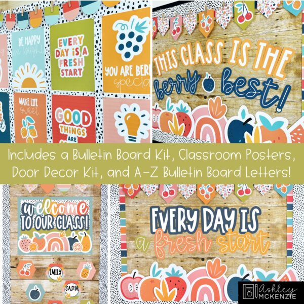 Modern Fruity Bulletin Board, Posters, A-Z Bulletin Board Letters, and Door Decor Mini Bundle Modern Fruity Bulletin Board, Posters, A-Z Bulletin Board Letters, and Door Decor Mini Bundle