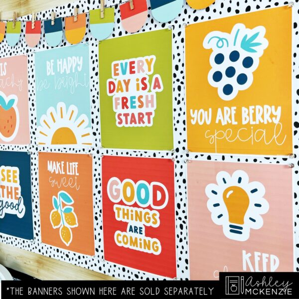 Modern Fruity Bulletin Board, Posters, A-Z Bulletin Board Letters, and Door Decor Mini Bundle Modern Fruity Bulletin Board, Posters, A-Z Bulletin Board Letters, and Door Decor Mini Bundle