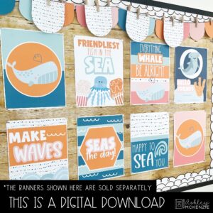 Boho Ocean Bulletin Board, Posters, A-Z Bulletin Board Letters, and Door Decor Mini Bundle