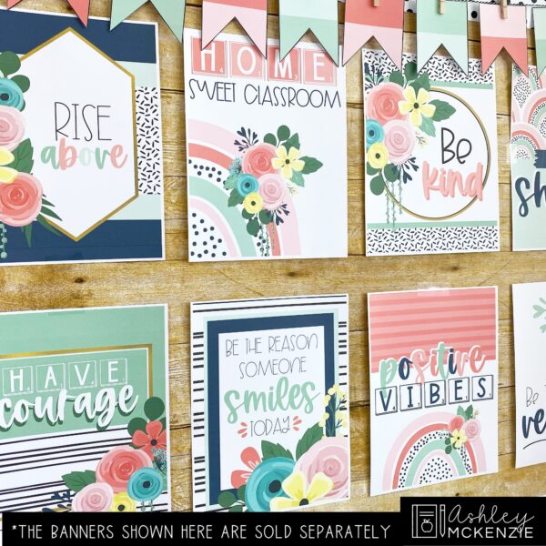 Boho Rainbow Flowers Classroom Posters - Editable! Boho Rainbow Flowers Classroom Posters - Editable!