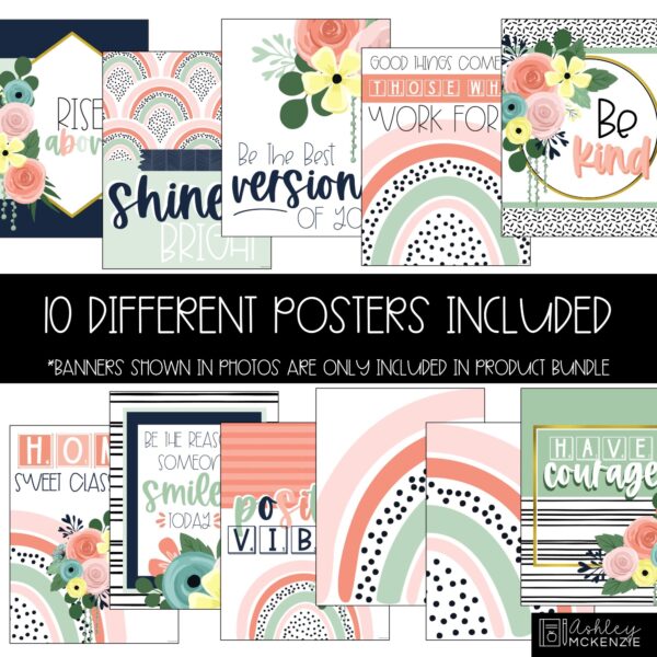 Boho Rainbow Flowers Classroom Posters - Editable! Boho Rainbow Flowers Classroom Posters - Editable!