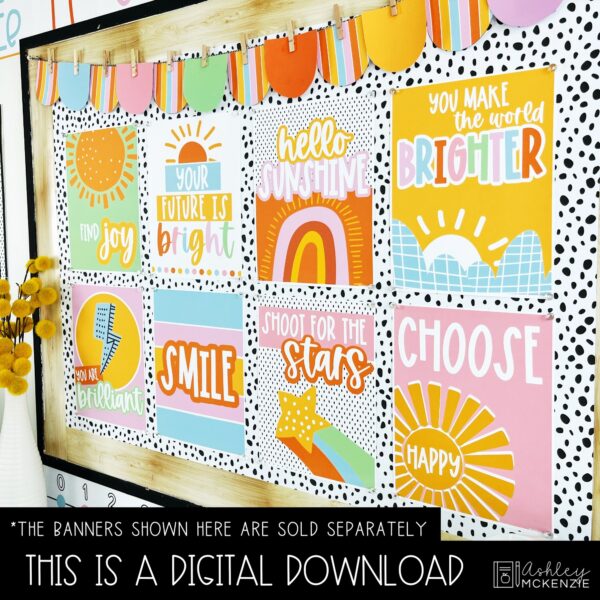 Hello Sunshine Bulletin Board, Posters, A-Z Bulletin Board Letters, and Door Decor Bundle Hello Sunshine Bulletin Board, Posters, A-Z Bulletin Board Letters, and Door Decor Bundle